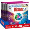 Dixan DISCS 4in1 Color Detersivo Lavatrice, 4 confezioni da 40 lavaggi, Capsule lavatrice per colori vivaci, pulizia profonda del bucato e freschezza igienica per lavatrice, Rimuove le macchie da 20°C