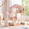 ROBUD Casa delle Bambole in Legno, Casa delle Bambole a 3 Piani con 37 PCS di Mobili Giocattolo e Accessori per Bambole - Casa delle Bambole per Gioco Simulativo con 5 Stanze e Serra, Giocattolo