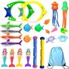 Neuytiky 25 Pezzi Giochi Subacquei per Immersione, Anelli da Immersione, Sirene, Squali, Bastoni da Immersione, Polpi, Pesci e Gemme Creature Marine, Regalo Festa Piscina con Borsa di Conservazione
