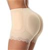 TOEECY Mutande Imbottite Boxer Donna Waist Trainer con 8 Cuscinetti Rimovibilis Push Up Glutei Pizzo Elastica Intimo Modellante Controllo Ventre e Fianchi Body Shaper (Beige,XL)