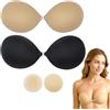 NXPUXP Set Reggiseno Autoadesivo - 2 Paia + 1 Paio di Copricapezzoli (Nude+Nero), Invisibile e Riutilizzabile[Cup B]