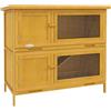 PawHut Conigliera da Esterno a 2 Livelli con 4 Porte, 97x44x91 cm, Giallo | Rampa Antiscivolo, Serratura, 2 Vassoi Estraibili, Conigliera in Abete, Tetto in Bitume, Gabbia per Conigli