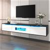 ModernLuxe Mobile Porta TV Lucido 180 cm, Nero e Bianco con Illuminazione a LED e Porta USB, Moderno Mobile TV da Parete per il Soggiorno