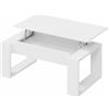 Bricozone Tavolino Rialzabile Da Soggiorno Piano Sollevabile Tavolo Da Caffè Multifunzionale Salvaspazio Design Moderno In Melammina Per Living E Zona Pranzo (Bianco)
