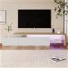MASAJIA Mobile TV LED, Mobile TV Scandinavo con Ripostiglio, 3 Porte, Ripostiglio Aperto, Tavolo TV da Salotto, Armadio Basso in Legno e Vetro, Design Moderno, Bianco, 200 x 39 x 42 cm