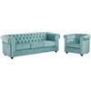 Vente-unique - Divano 3 posti + Poltrona Chesterfield - velluto - azzurro cielo