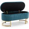 INTRECCI Panca Contenitore Tonda in Velluto | Grande Capacità 79L | Design Moderno ed Elegante con Gambe Oro | Colore: Petrolio