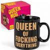 MIJOMA Queen Cup XL - Tazza da caffè divertente Queen of F***ing Everything, tazza grande 850 ml, idea regalo per donne