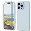 GOODVISH 3 in 1 Silicone Cover per iPhone 16 Pro Max 6.9", Custodia con 2 Pellicola Vetro Temperato [Protezione Fotocamera] Protezione Anticaduta Case per Cellulare Antiurto Resistente, Cielo Blu