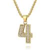 Musihy 60CM Collana con ciondolo a forma di numero 4 in scintillante zirconia cubica in Acciaio per Uomo Oro