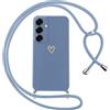 Oelrstfe Cover per Samsung Galaxy S25 Plus con Cordino,Custodia Silicone Morbido Sottile con Motivo Cuore e Collana Laccio Tracolla,Antiurto Antigraffio Corda Collo Regolabile Protettiva Case,Blu