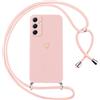 Oelrstfe Cover per Samsung Galaxy A34 5G con Cordino,Custodia Silicone Morbido Sottile con Motivo Cuore e Collana Laccio Tracolla,Antiurto Antigraffio Corda Collo Regolabile Protettiva Case,Rosa