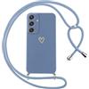 Oelrstfe Cover per Samsung Galaxy A55 con Cordino,Custodia Silicone Morbido Sottile con Motivo Cuore e Collana Laccio Tracolla,Antiurto Antigraffio Corda Collo Regolabile Protettiva Case,Blu