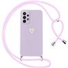 Oelrstfe Cover per Samsung Galaxy A23 5G con Cordino,Custodia Silicone Morbido Sottile con Motivo Cuore e Collana Laccio Tracolla,Antiurto Antigraffio Corda Collo Regolabile Protettiva Case,Viola