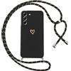Oelrstfe Cover per Samsung Galaxy S21 FE 5G con Cordino,Custodia Silicone Morbido Sottile con Motivo Cuore e Collana Laccio Tracolla,Antiurto Antigraffio Corda Collo Regolabile Protettiva Case,Nero