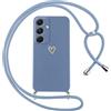 Oelrstfe Cover per Samsung Galaxy A34 5G con Cordino,Custodia Silicone Morbido Sottile con Motivo Cuore e Collana Laccio Tracolla,Antiurto Antigraffio Corda Collo Regolabile Protettiva Case,Blu