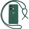 Oelrstfe Cover per Xiaomi Redmi Note 13 4G (Non per 5G) con Cordino,Custodia Silicone Morbido Sottile con Motivo Cuore e Collana Laccio Tracolla,Antiurto Antigraffio Regolabile Protettiva Case,Verde