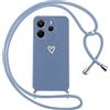 Oelrstfe - Custodia per Xiaomi Redmi Note 14 4G, custodia in silicone con motivo a cuore e lanyard portatile regolabile, antiurto e anti-caduta, con tracolla, blu