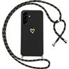Oelrstfe Cover per Samsung Galaxy A56 5G con Cordino,Custodia Silicone Morbido Sottile con Motivo Cuore e Collana Laccio Tracolla,Antiurto Antigraffio Corda Collo Regolabile Protettiva Case,Nero
