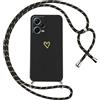 Oelrstfe Cover per Xiaomi Redmi Note 12 Pro Plus/Note 12 Pro+ 5G con Cordino,Custodia Silicone Morbido Sottile con Motivo Cuore e Collana Laccio,Antiurto Antigraffio Corda Collo Regolabile Case,Nero