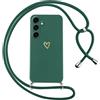 Oelrstfe Cover per Samsung Galaxy S26 Plus 5G con Cordino,Custodia Silicone Morbido Sottile con Motivo Cuore e Collana Laccio Tracolla,Antiurto Antigraffio Corda Collo Regolabile Protettiva Case,Verde