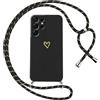 Oelrstfe Cover per Samsung Galaxy S21 Ultra 5G con Cordino,Custodia Silicone Morbido Sottile con Motivo Cuore e Collana Laccio Tracolla,Antiurto Antigraffio Corda Collo Regolabile Protettiva Case,Nero