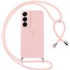 Oelrstfe Cover per Samsung Galaxy S25 Plus con Cordino,Custodia Silicone Morbido Sottile con Motivo Cuore e Collana Laccio Tracolla,Antiurto Antigraffio Corda Collo Regolabile Protettiva Case,Rosa