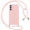 Oelrstfe Cover per Samsung Galaxy S22 5G con Cordino,Custodia Silicone Morbido Sottile con Motivo Cuore e Collana Laccio Tracolla,Antiurto Antigraffio Corda Collo Regolabile Protettiva Case,Rosa