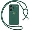 Oelrstfe Cover per Xiaomi Redmi Note 13 Pro+/13 Pro Plus 5G con Cordino,Custodia Silicone Morbido Sottile con Motivo Cuore e Collana Laccio Tracolla,Antiurto Antigraffio Corda Protettiva Case,Verde