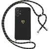 Oelrstfe Cover per Samsung Galaxy A13 4G con Cordino,Custodia Silicone Morbido Sottile con Motivo Cuore e Collana Laccio Tracolla,Antiurto Antigraffio Corda Collo Regolabile Protettiva Case,Nero