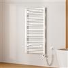 EMKE Scaldasalviette Elettrico Bagno,Curvo,120 x 60cm, 600W,Termoarredo Asciugamani da Bagno con WIFI Termostato,Bianco,Radiatore da Bagno