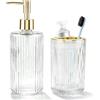 RRM Set di 2 accessori da bagno in vetro, set da bagno in vetro trasparente, include dispenser di sapone e portaspazzolino per decorazioni da bagno bohémien