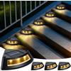 Qoosea Luci Solari da Giardino Esterno Calda Bianca, 4 Pezzi IP65 Impermeabili Luce Solare Faretto Segnapasso, LED Esterne Lampade Solari per Scale Sentieri Vialetto Marciapiede Passaggi Natale Decor