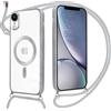 Oelrstfe Magnetica Cover per iPhone XR 6.1 con Cordino Regolabile, Compatibile con MagSafe,Trasparente Custodia con Collana Tracolla Laccio Collo TPU Silicone Lanyard Case Antiurto, Argentato