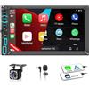Moobsnry Autoradio 2 DIN con Schermo Wireless CarPlay & Android Auto, Doppio DIN 7 pollici HD Touch Screen, Mirror Link, Bluetooth, FM, AM, RDS, EQ, Tipo-C, USB, Telecamera Posteriore, SWC, Navigazione GPS