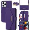 Cavor Cover Compatibile con iPhone 13 PRO Max con Cordino,Flip Portafoglio Custodia Pelle,[Specchio][5 Porta Carte][Magnetico],Custodia Cover con Laccio Compatibile con iPhone 13 PRO Max - Viola