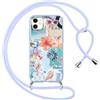 Yoedge Cover con Cordino per iPhone 11, Custodia con Laccio Collana Regolabile Tracolla Aesthetic Fiori Disegni, Morbida Silicone TPU Necklace Protettiva Corda Case per iPhone 11 6,1, Blu