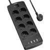 POWSAF Ciabatta elettrica a 8 prese con 4 USB, con interruttore, presa multipla con USB-C, per casa/ufficio, colore nero