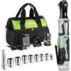 WORKPRO Chiave a Cricchetto Elettrica Senza Fili 12V, Chiave a Cricchetto | a Batteria, 3/8, 55Nm, con 1 Batterie da 2,0Ah, 1 Caricabatterie Rapido, 1 Base di Ricarica e 9 Accessori per Bussola
