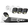 SANNCE 4K PoE Kit Videosorveglianza Esterno, 8MP NVR 8 Canali senza HDD con 4 Telecamere da Esterno, Rilevamento Intelligente di Persone/Veicoli, Visione Notturna Colorata, Registrazione Audio, IP67