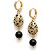 Generic Orecchini Pendenti con Diaspro Dalmata e Onice Nero - Orecchini Artigianali in Pietre Dure, Ottone Anallergico, Made in Italy
