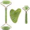Lamkrtlp 3 Pezzi Rullo di Giada Gua Sha, Rullo di Giada Gua Sha Viso Set Jade Roller Guasha Massaggio Pietra per Rassodare la Pelle Ridurre le Rughe, Antietà (Verde)