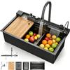 GarveeHome Lavello da cucina, 1 lavello, lavello da incasso, lavello da cucina con sifone, troppopieno e scarico multifunzionale, moderno, con set di accessori, 80 x 45 x 23 cm