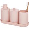 InterDesign iDesign Set accessori bagno, Set da 4 in plastica composto da dispenser sapone, portaspazzolini, contenitore cotone e vassoio, rosa