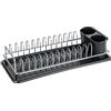 Wenko Scolapiatti Single, vassoio antigoccia compatto per stoviglie con gocciolatoio e cestello per posate rimuovibile per cucine piccole, sostegno in metallo cromato, 40x10x18cm,nero/argento,69982800