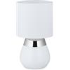 Relaxdays Lampada da Tavolo, Abat Jour Ovale con Funzione Touch, HxD 33 x 14 cm, E14, Paralume di Stoffa, Bianco Argento