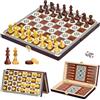 QEANY Magnetici Scacchiera in Legno,3 in 1 Scacchiera Pieghevole,Magnetici Scacchi, Backgammon, Dama per Bambini e Adulti Feste Attività di Famiglia(29 * 29cm)