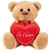 Brubaker Orsacchiotto Orso di Peluche con Scritta Je T'Aime su Un Cuore di Peluche - 35 cm di Altezza