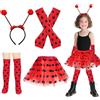 Cosysparks Costume Ladybug Bambina, 4 Pcs Vestito Ladybug Bambina con Gonna Tutu Rossa Calzini Lunghi Guanti Senza Dita e Fascia da Cappella da Donna per Bambini Set di Abiti Fantastici per la Festa a Tema