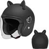 NIKANXIA Casco moto Jet 3/4 retrò omologato ECE DOT, con orecchie di gatto rosa e visiera parasole, mezzo casco unisex for bambini adolescenti adulti(C)
